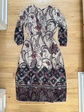 Boho Print Flowy Maxi Dress - Floral Pattern Lucky Brand size S includes slip
